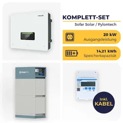 PV-Speichersystem: SOFAR SOLAR HYD Hybrid-Wechselrichter mit 4x Pylontech Force-H2 | 3-phasig | 20kW | 14,21 kWh