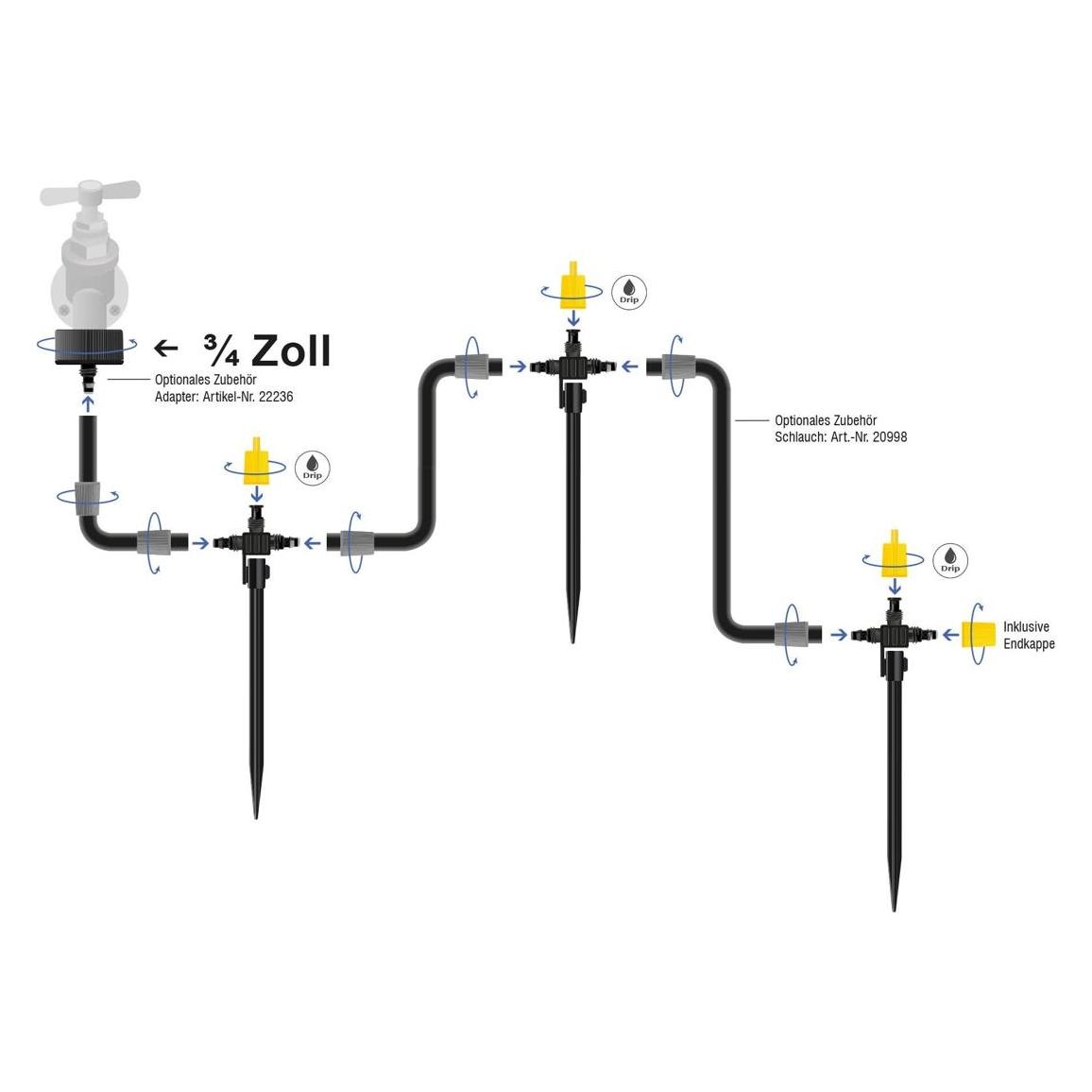 Delock Tropfer einstellbar mit Erdspiess 3 Stück (Tropfbewässerung Set) (22234)
