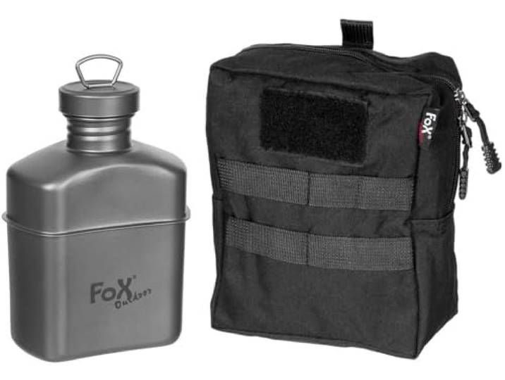 Fox Outdoor Trinkflasche, Titan, ca. 1 l mit Tasche