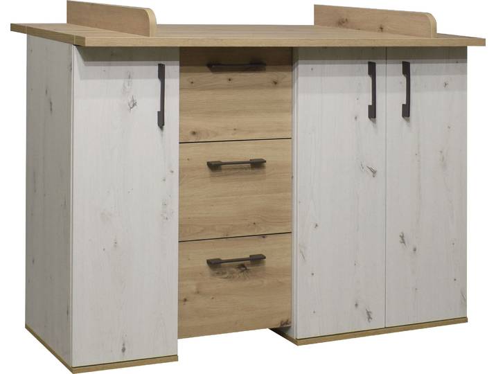 Wickelkommode MÄUSBACHER Micha , beige (artisan, weiß, asteiche), B:127cm H:98cm T:71cm, Holzwerkstoff, Wickelkommoden, Wickelkommode, umbaufähig zur Kommode