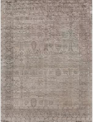 Exquisite Rugs Antique'd Silk hand-knotted Bamboo Silk Silver Area Rug
