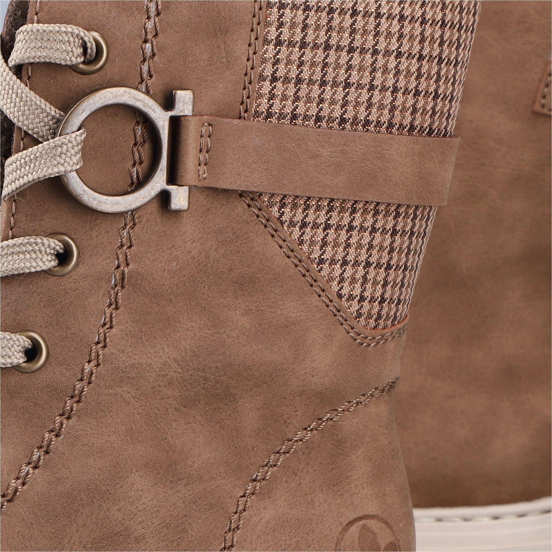 Schnürboots RIEKER, Damen, Gr. 38, wärmend, beige, Lederimitat, Textil, Schuhe Schnürboots, Schnürstiefelette mit markanter Laufsohle
