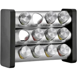 Küchenprofi Gewürzständer mit 12 Gläsern schwarz rechteckig, Küchen Organizer, Schwarz, Silber