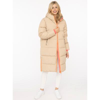 Steppmantel ZWILLINGSHERZ "„Leo Kapuze“", Damen, Gr. XL, beige, Obermaterial: 100% Polyester, Mäntel Steppmantel, Kapuze mit Leofutter, Reißverschluss, Taschen, elastische Bündchen, Topseller