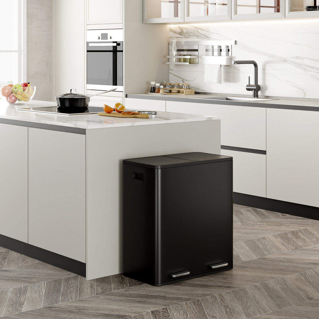 VonHaus 60L Compartment Bins Step On Multi-Compartment Rubbish & Recycling Bin Matte Black 60L