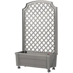 Calypso Pflanzkasten mit Bewässerungssystem, Spalier und Rollen, grau