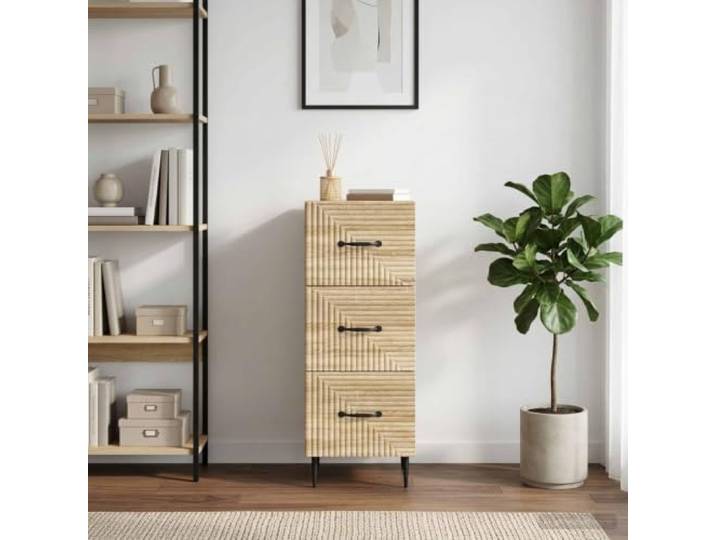 KGHFDVB Schubladenschrank Sonoma-Eiche 33 x 34,5 x 89,5 cm Holzwerkstoff, Vintage-Stil, Stangengriffe, Pfostenbeine, für Wohnzimmer und Büro