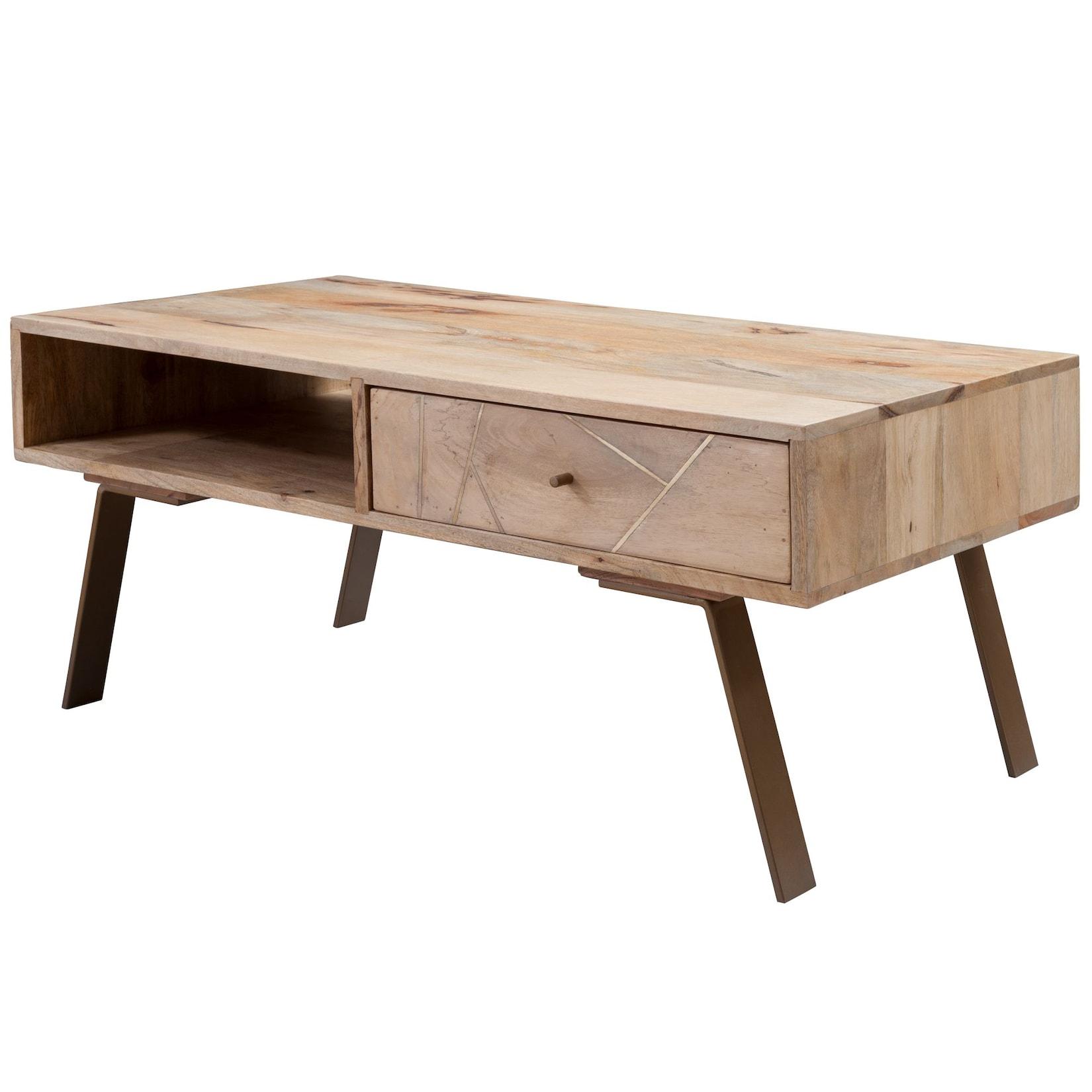 KADIMA DESIGN Couchtisch Garda, Rustikaler Landhausstil, Massivholz-Mango und Metall, 95x42x50 cm.