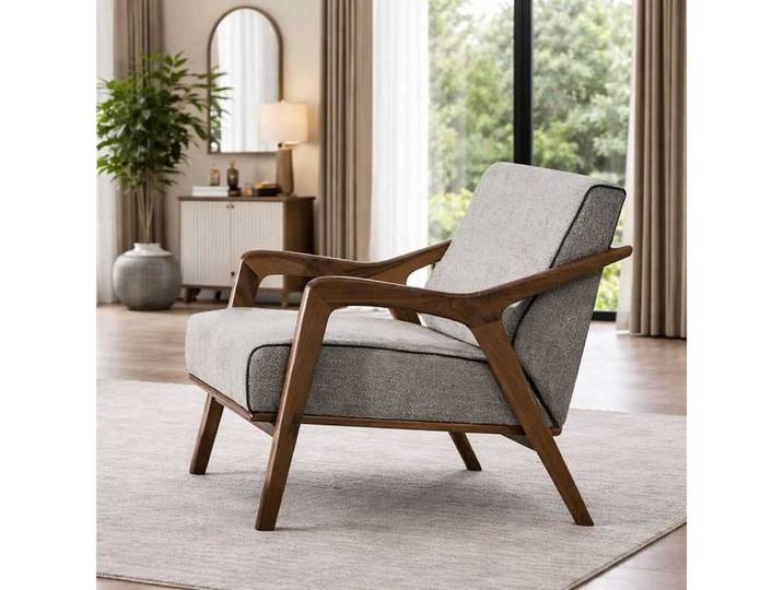 JVmoebel Relaxsessel Grauer Einsitzer Designer Textilsessel Edles Holzgestell Stoffsessel (1-St), Made in Europa
