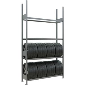 Schulte Reifenregal 20997, silber, für 24 Reifen, 4 Ebenen, 150 kg Fachlast, verzinkter Stahl, 275 x 150 x 40 cm