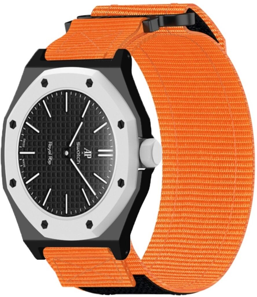 INF Nylon-Klett-Uhrenarmband für Audemars Piguet kompatibel mit Swatch-Taschenuhr — Nylon+PC, Länge 21cm x Breite 3cm Orange