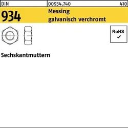 Sechskantmutter DIN 934 M3 Messing galv. verchromt 100 Stück