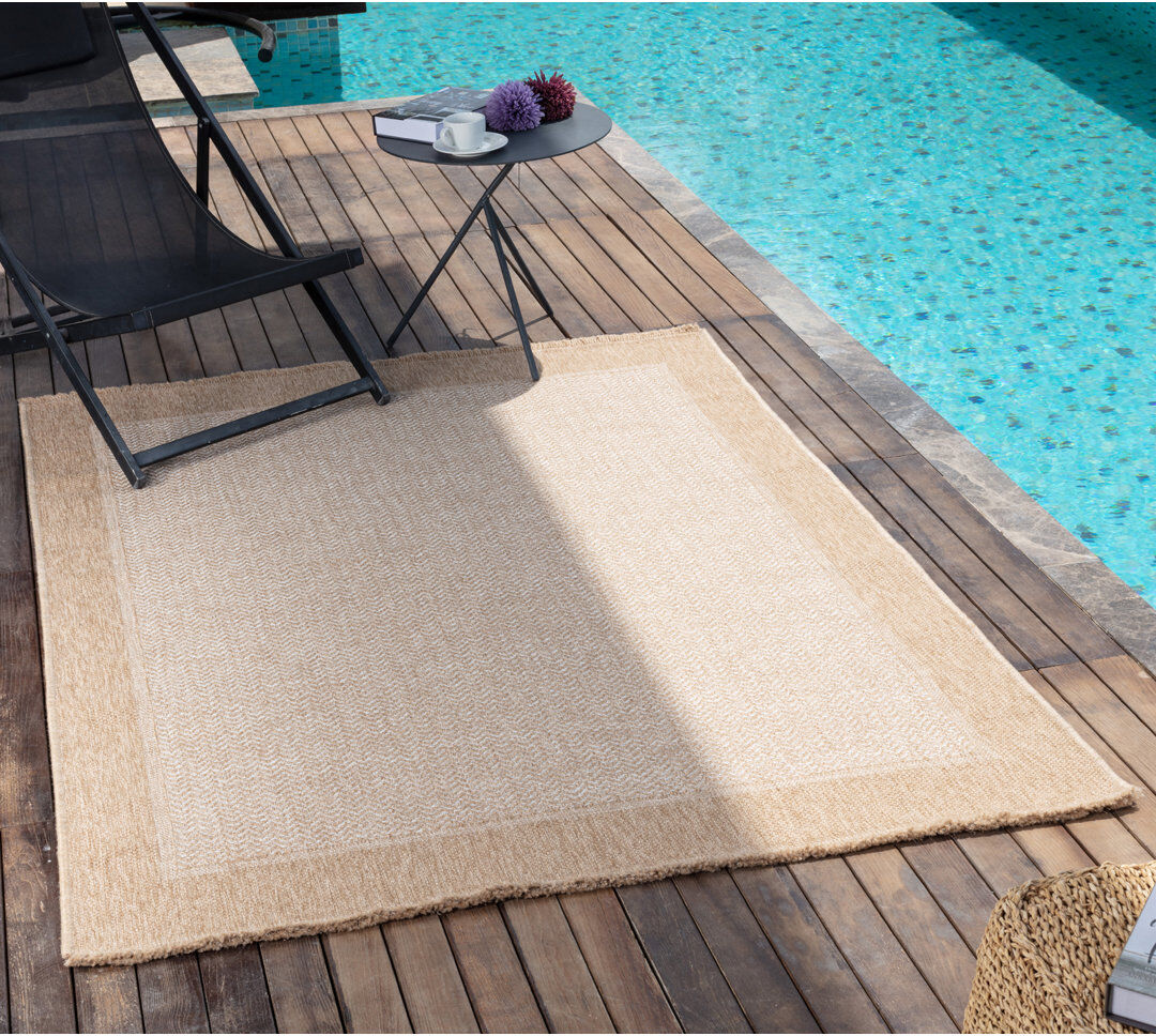 Highland Dunes Tarri Boho Jute-Look Striped Brown Area Rug Beige Rectangle 117 x 166 cm