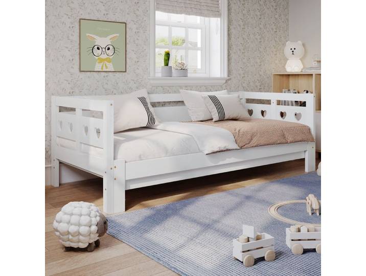 Lit gigogne - SOGEU - Lit gigogne 90/180 x 190 cm - Bois massif - Blanc - Sommier à lattes