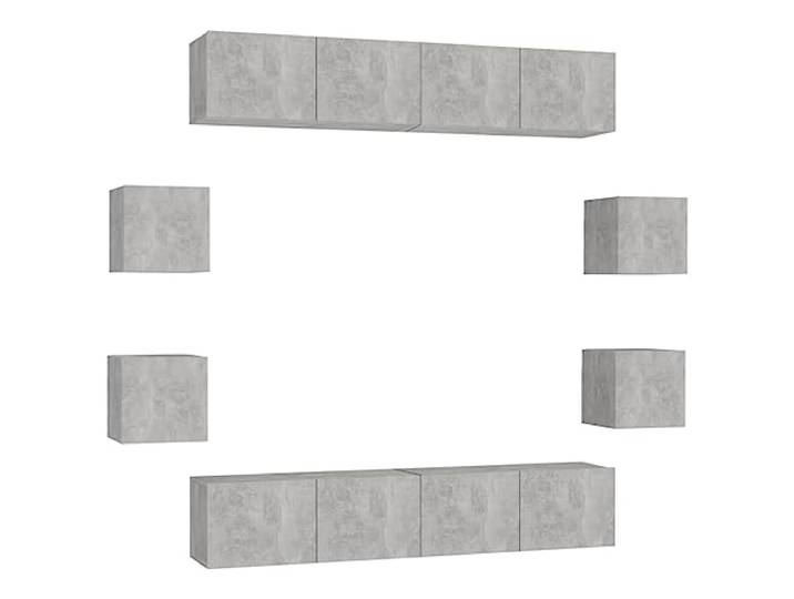 RJPLMFV TV-Bank, 8-teilig, Grau, Beton, Holz, Technik Elegantes Design, Aufbewahrungsfächer, Wandbefestigung, leicht zu reinigen