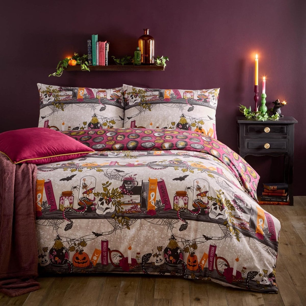 Furn. Witchy Tales Dekbedovertrek Set - Omkeerbaar Magical Potion Halloween Beddengoed - Veelkleurig - King