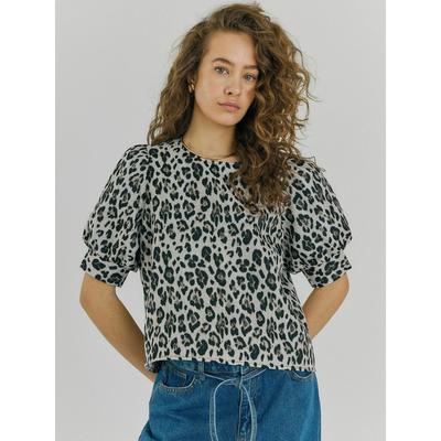 Funktionstop NORR "NORR Top Lelo", Damen, Gr. 42, grau (leo print), Obermaterial: 100% Polyester, Tops