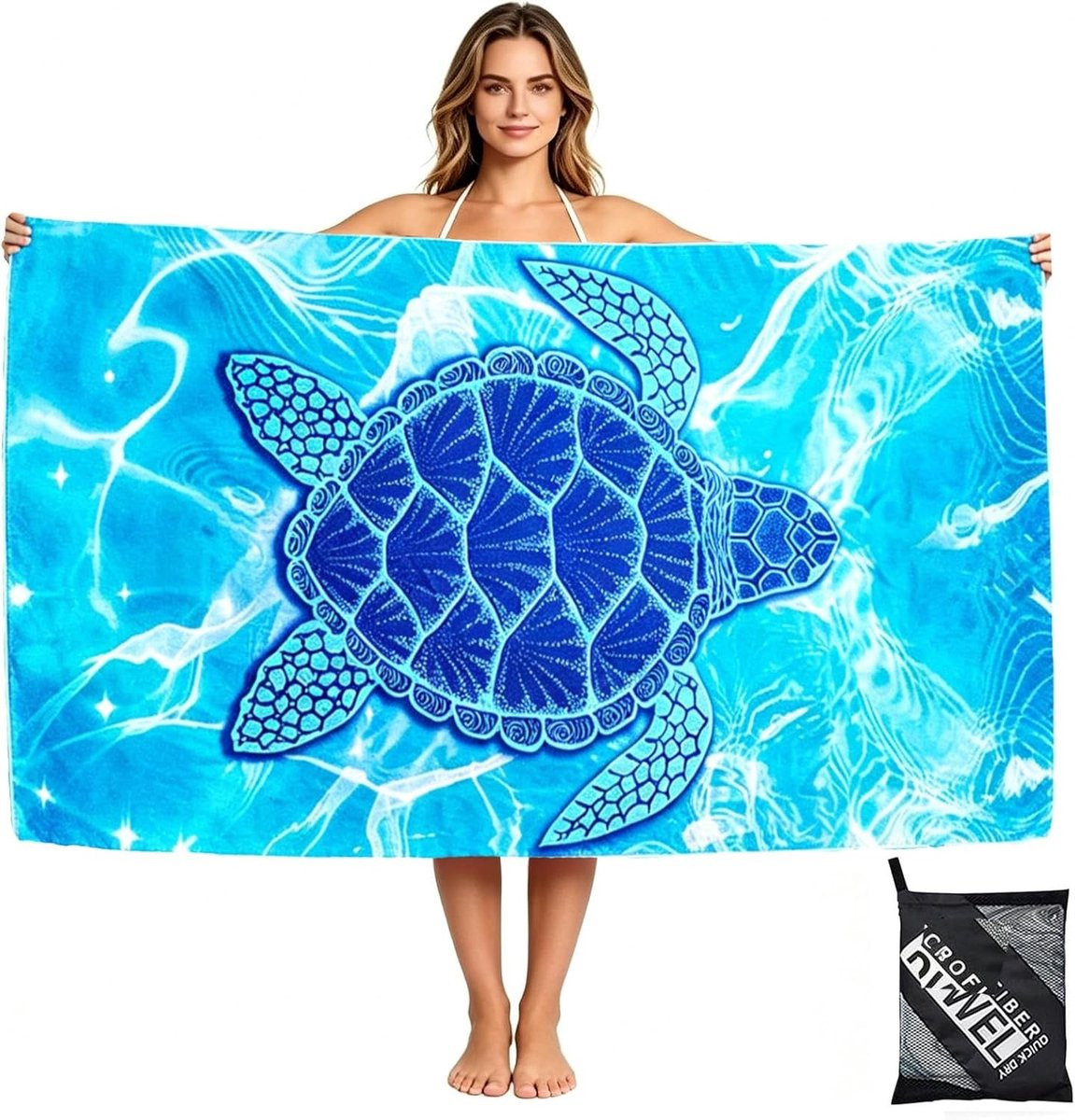 Zomerse strandhanddoek met blauw schildpaddenmotief voor volwassenen