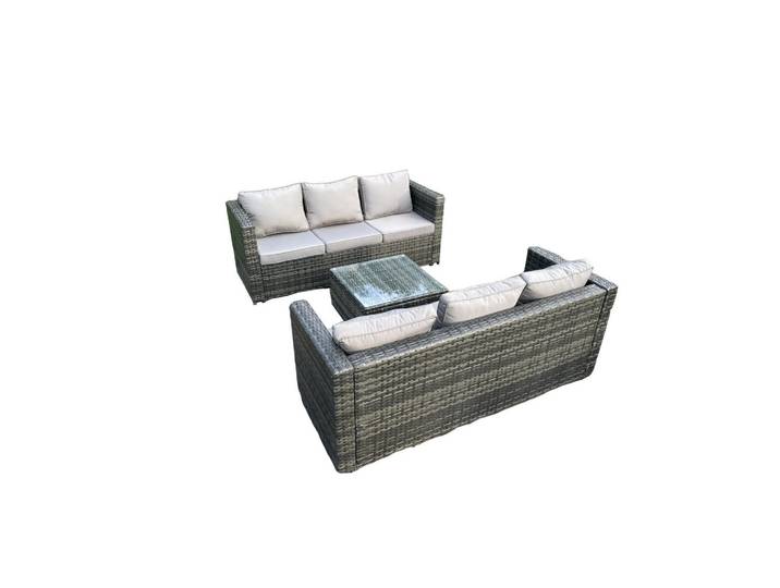 Fimous Gartenset mit Couchtisch Polyrattan 6-Sitzer, Dunkelgrau, Metall, Gartenmöbel, Gartengarnituren, Gartenmöbel-Sets
