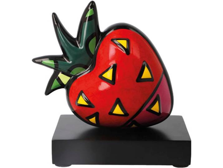 Dekofigur GOEBEL Romero Britto - Strawberry , rot (bunt), B:15cm H:14,5cm T:9,5cm, Porzellan, Dekofiguren, Dekofigur