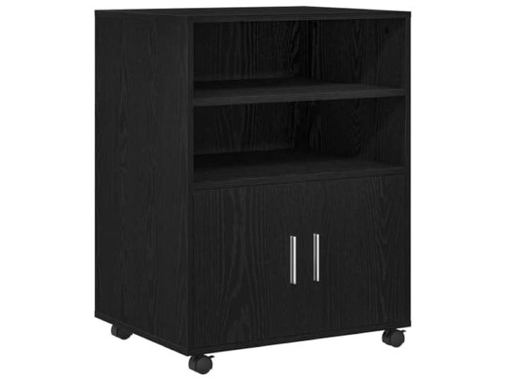 HGBNMER Schrank Schwarz Eichen-Optik 60 x 48 x 74,5 cm mit Rädern Holzwerkstoff, rechteckige Form, minimalistische Linien, 1 x Schrank, Stauraum für Bücher, Kleidung, Büromaterial, nur für