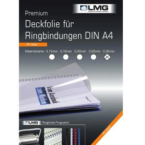 LMG Bindefolien Premium, matt-transparent, 300 mic, 0.30 mm stark, aus Polypropylen, A4, 100 Stück