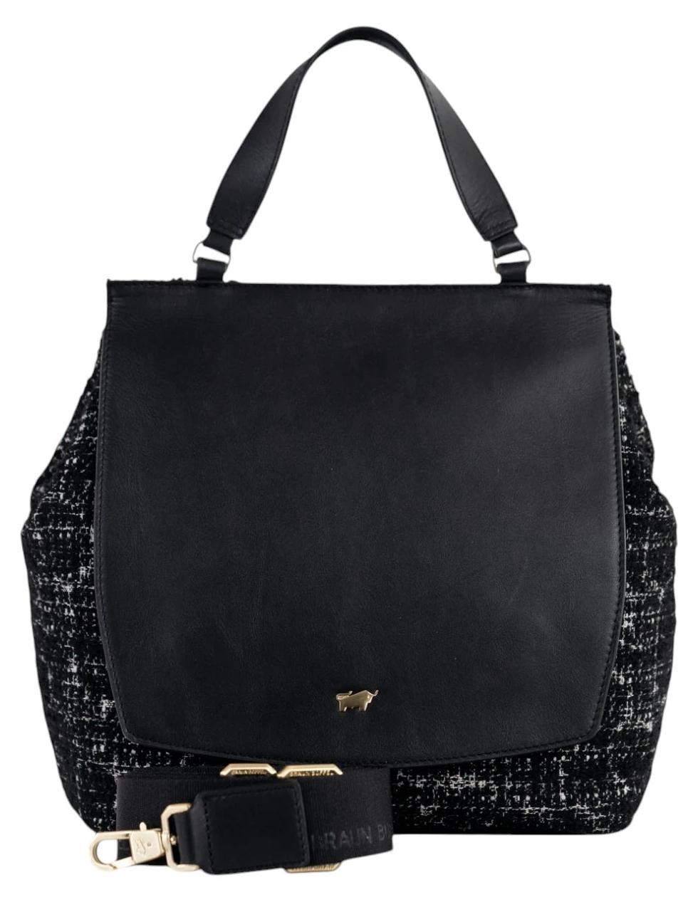 Handtasche PAULINE Tote Bag mit Überschlag schwarz schwarz Damen - Leder