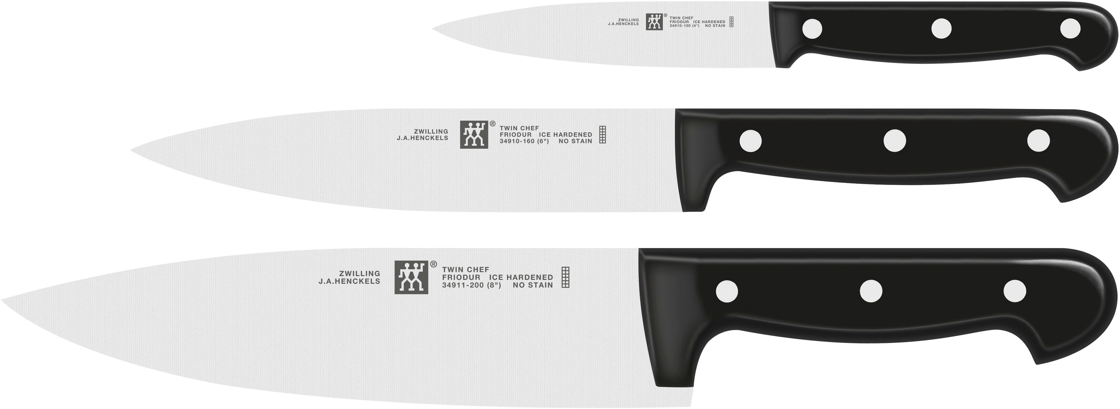 Messer-Set ZWILLING "TWIN Chef 2", schwarz, Stahl, Kochmesser-Sets, Messer-Set, Sonderschmelze, Ergonomisch, Robust, Langlebig