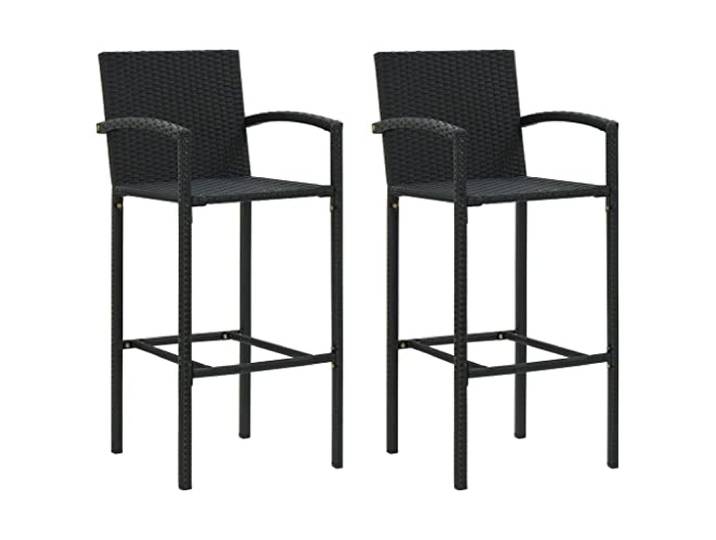 TEKGHUT Barhocker 2 STK. Schwarz Poly Rattan Wetterfest, Pulverbeschichteter Stahlrahmen, Mit Armlehnen und Fußstütze, Leichtbauweise