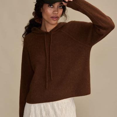 Lucky Brand Cashmere Hoodie Sweater - Women's Clothing Outerwear Sweatshirts Crewneck Hoodies in Mocha, Size XL
