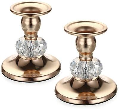 Uplift Essentials Vintage Brass Crystal Taper Holders gold
