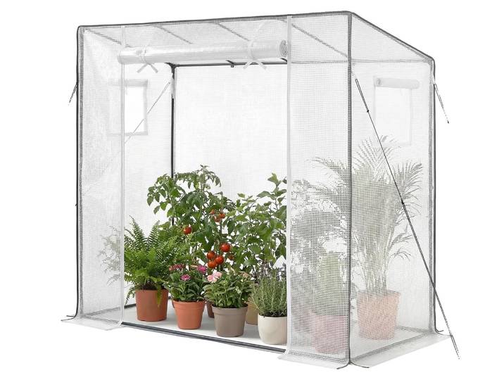 Serre VEVOR 195 x 77 x 146/168 cm\, serre en film plastique\, serre à tomates avec armature en acier thermolaqué\, revêtement en PE\, porte à fermeture éclair enroulable et 2 fenêtres\, serre d'extérieur