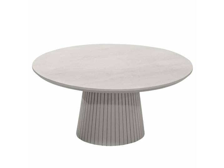 Table basse ronde moderne en bois gris, pied rainuré