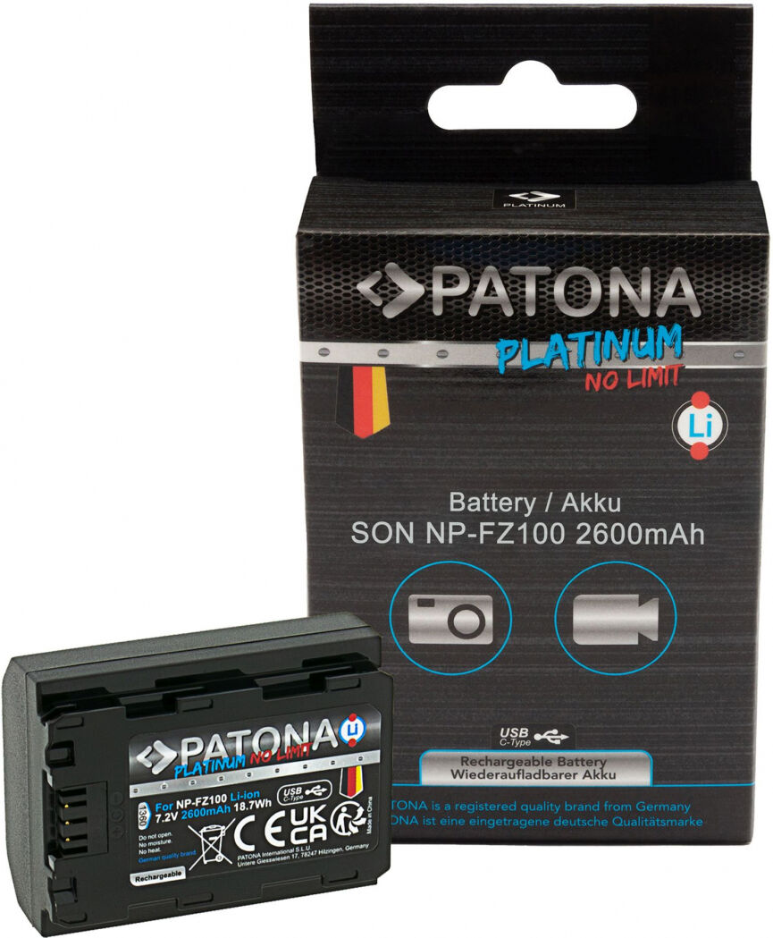 PATONA Batterie Platinum avec entrée USB-C Sony NP-FZ100
