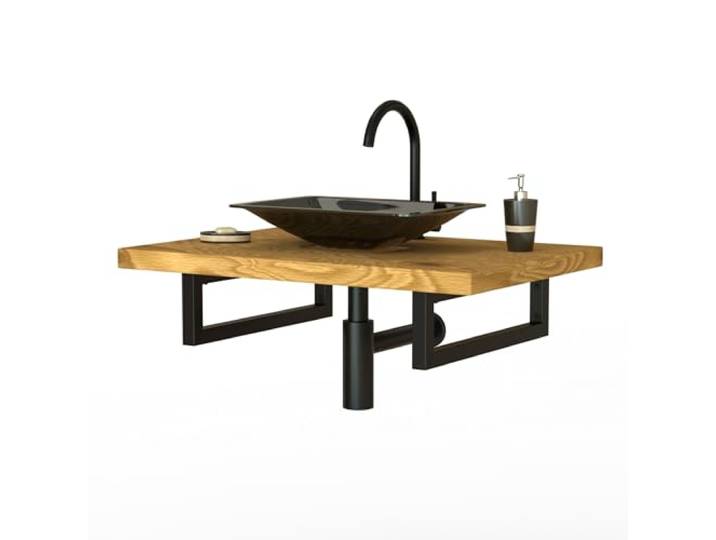 ML-Design 2er Set Wandkonsole für Waschtisch, 450x150 mm, Schwarz, Stahl, Design Waschtischhalterung, Wandhalterung Unterbau für Waschtischplatte, Konsolenträger Regalträger Regalhalter Handtuchhalter