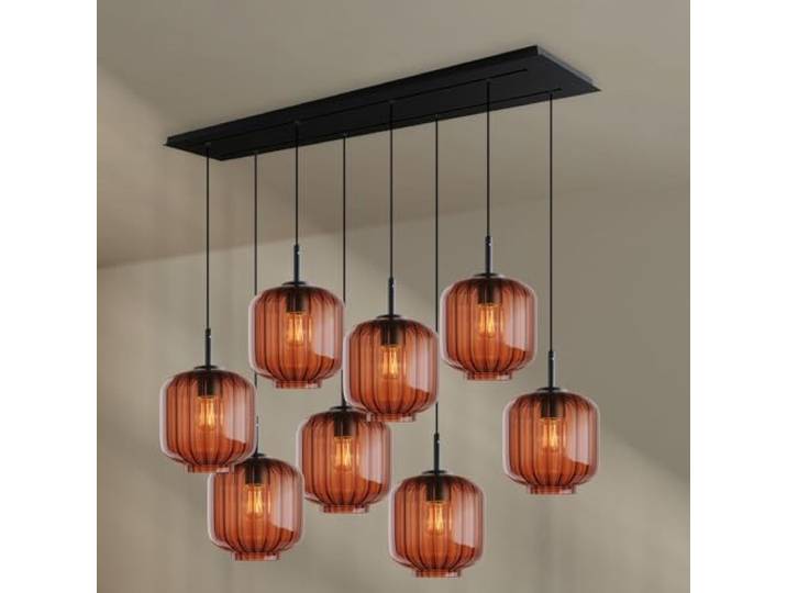 s.luce Velo Esstischleuchte 8-flammig 160cm Baldachin 2-reihig Ø 20cm, Farbe:Braun, Farbe Aufhängung:Schwarz