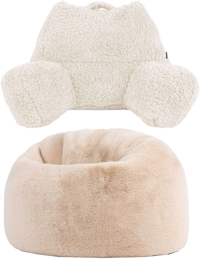 icon Kids Kingston Faux Rabbit Fur Classic Bean Bag and Reading Pillow Set Beige Small