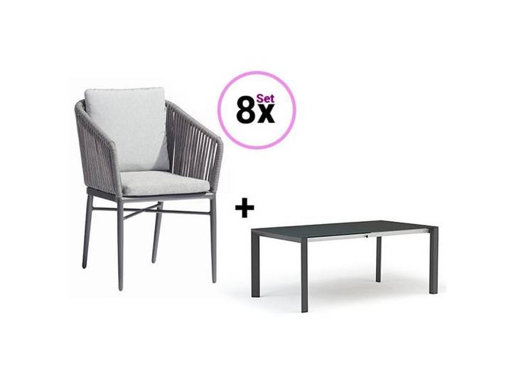 Acamp Gartenset, Anthrazit, Grau, Metall, Glas, 9-teilig, Füllung: Schaumstoff,Schaumstoff, 246x74x100 cm, Fsc, Stühle stapelbar, platzsparend verstaubar, Gartenmöbel, Gartengarnituren, Gartenmöbel-Sets