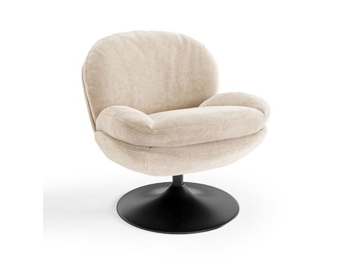 Fauteuil pivotant en velours bouclé beige