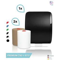 Handtuchrollenspender Autocut, Blanc Cosmos verschied. Farben + 1 Rolle PREMIUM TAD + 1 Rolle ECO Natural - PRODUKTSET