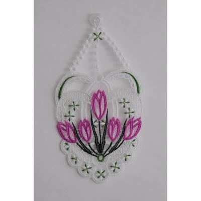Fensterbild STICKEREIEN PLAUEN "Krokusse" Gr. 1, bunt (grün, lila, weiß), B:15cm H:27cm, Polyester, Fensterbilder