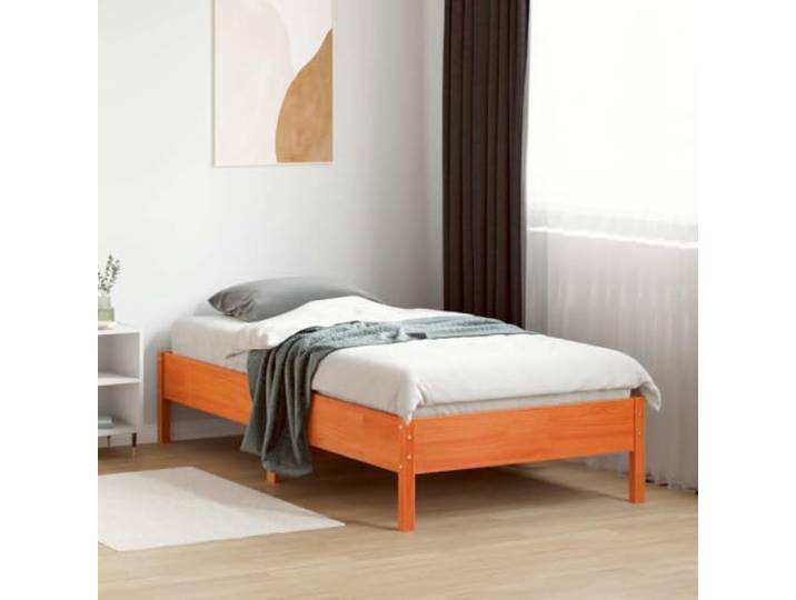 KTHLBRH Einzelbett 75 x 190 cm Kiefernholz Braun Wachs Lattenrost aus Sperrholz im Lieferumfang enthalten, stabile Struktur, stabile Beine, Rahmen ohne Matratze