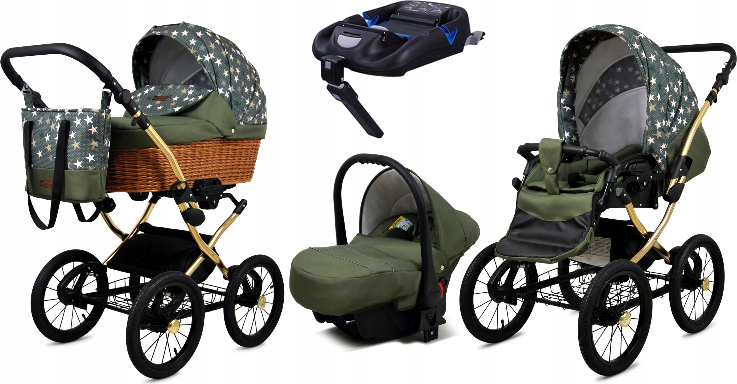 Babylux Classic Gold | 4in1 Kinderwagen Set | Olive Star | Kombikinderwagen | Kinderwagenset |