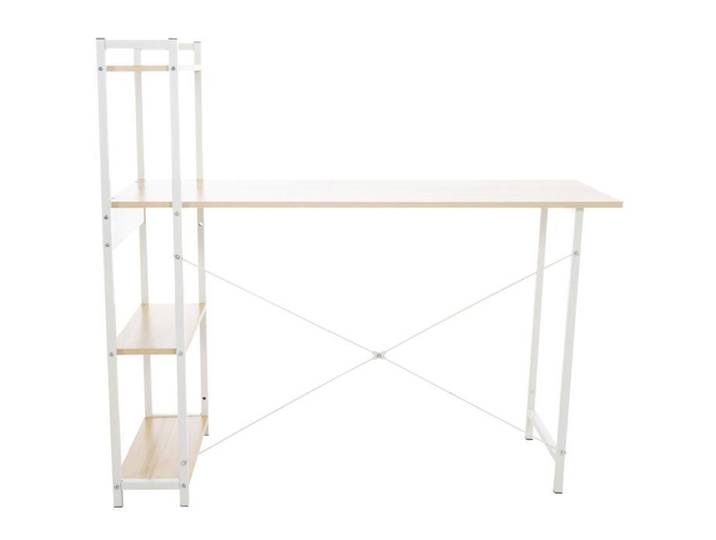 Bureau table de travail style retro avec colonne de rangement etagere en bois erable et metal blanc 10_0003616