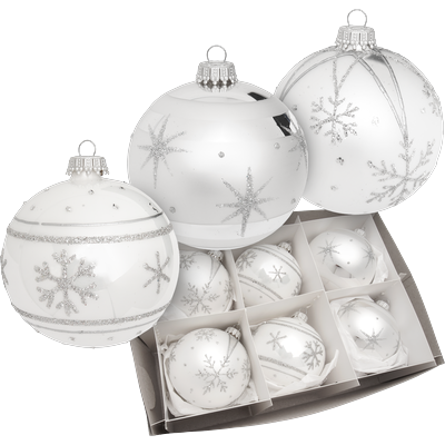 Weihnachtsbaumkugel OTTO HOME "Glaskugelsortiment", weiß (silber), Ø:8cm, Glas, Pappe, Weihnachtsbaumkugeln