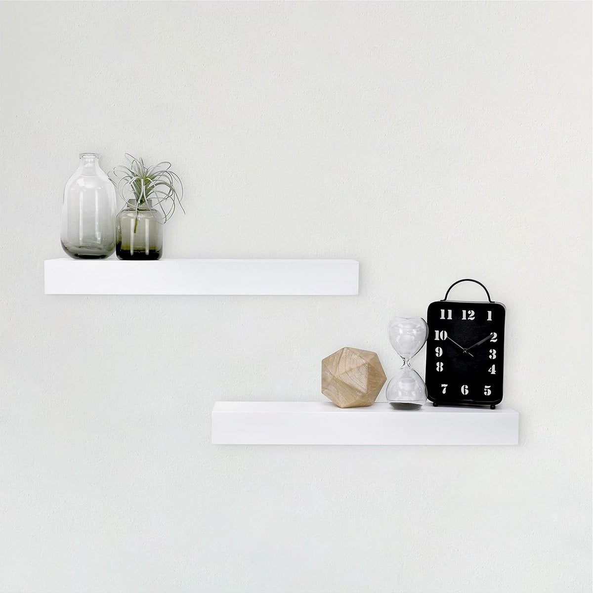 Set van 2 witte drijvende wandplanken van 48 cm voor decoratie en opslag