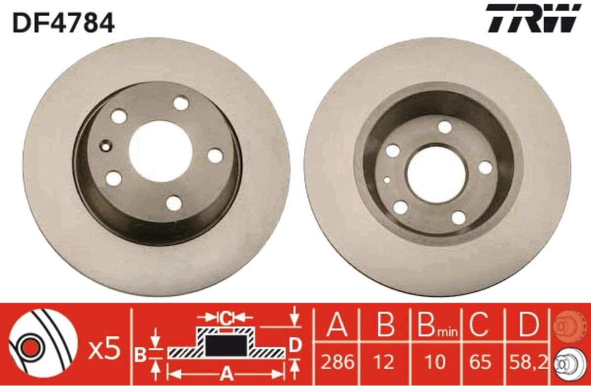 Bremsscheibe TRW DF4784 hinten, voll, 1 Stück