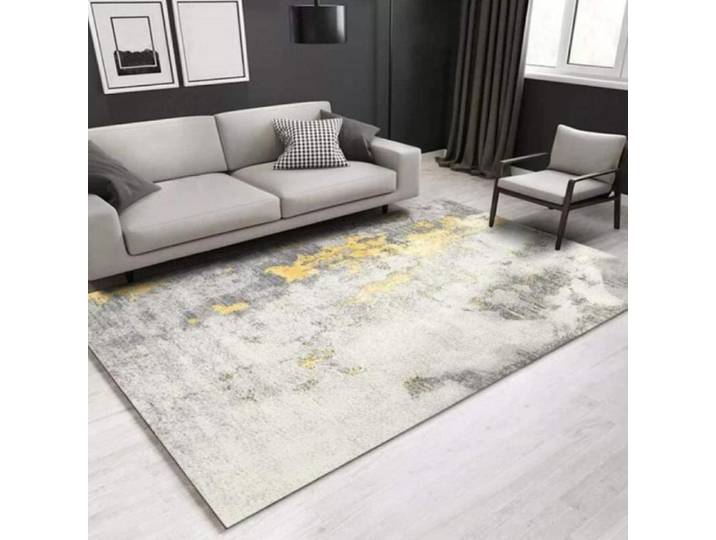 Tapis De Salon Moderne Décoration de la Maison Encre Abstraite de Mode Jaune-Gris Chambre Grand Tapis 100x150cm