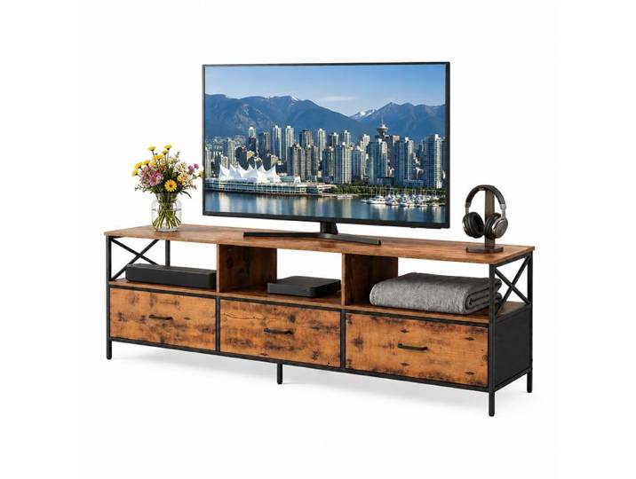 Relaxdays Meuble TV bas avec rangement