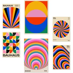 POSTER Set Mit 6 Geometrische Bauhaus Farben In Leuchtenden Farben A3 & A4 Rahmenlos
